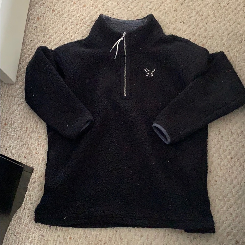 black PINK furry quarter zip